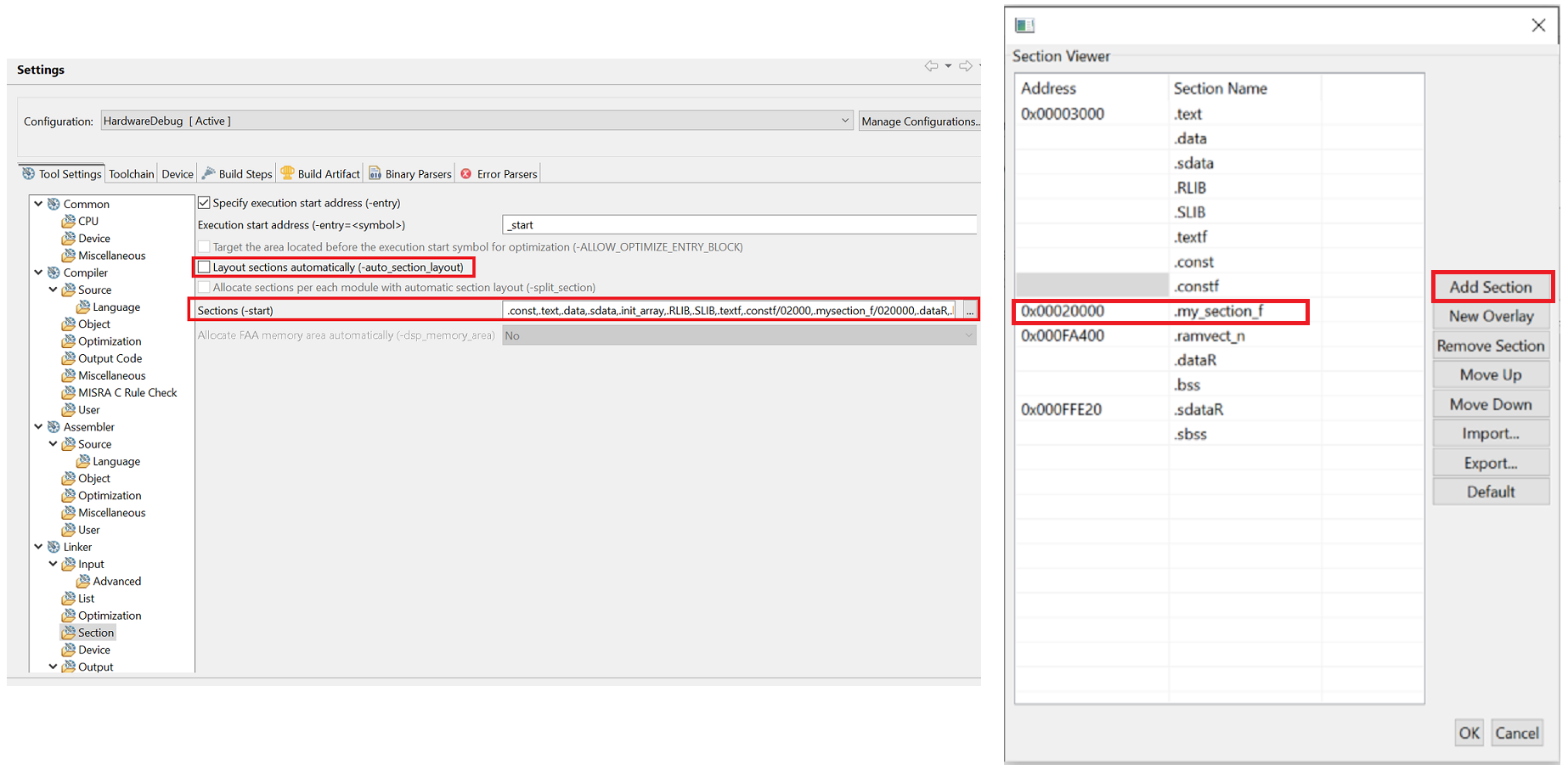 RL78ファミリのマイクロコントローラでユーザ定義のメモリセクションを