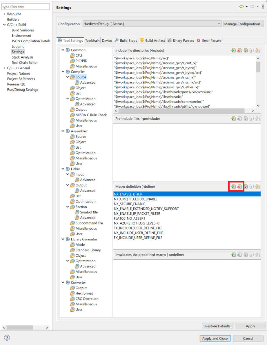 [Properties] → [C/C++ Build] → [Settings] → [Tool Settings] → [Compiler ...