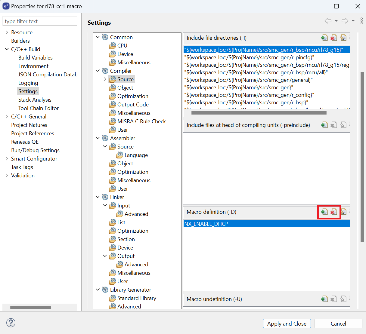 [Properties] → [C/C++ Build] → [Settings] → [Tool Settings] → [Compiler ...