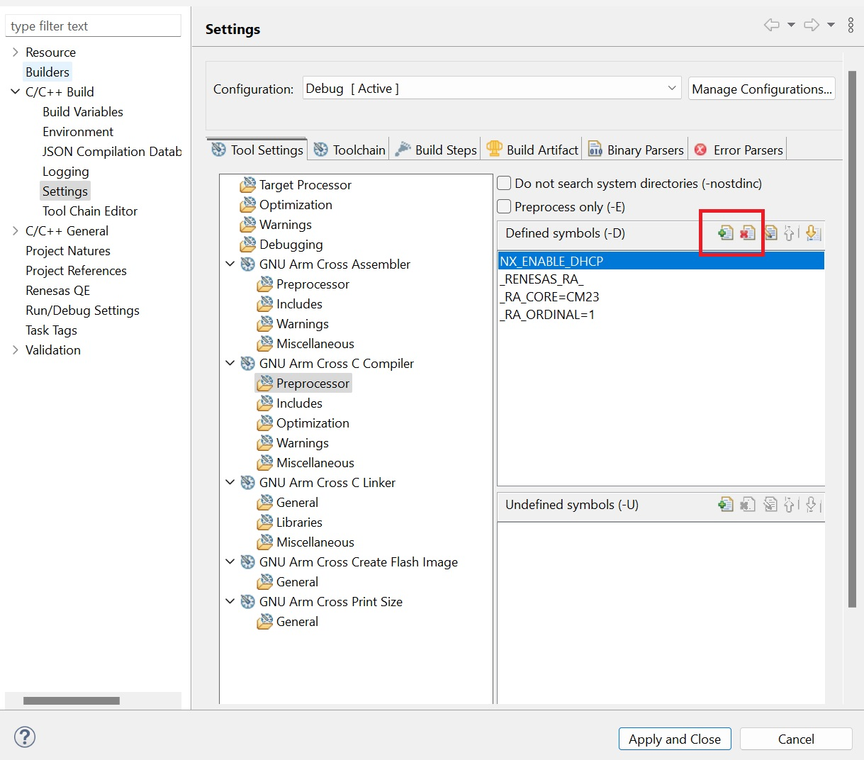 [Properties] → [C/C++ Build] → [Settings] → [Tool Settings] → [GNU Arm ...