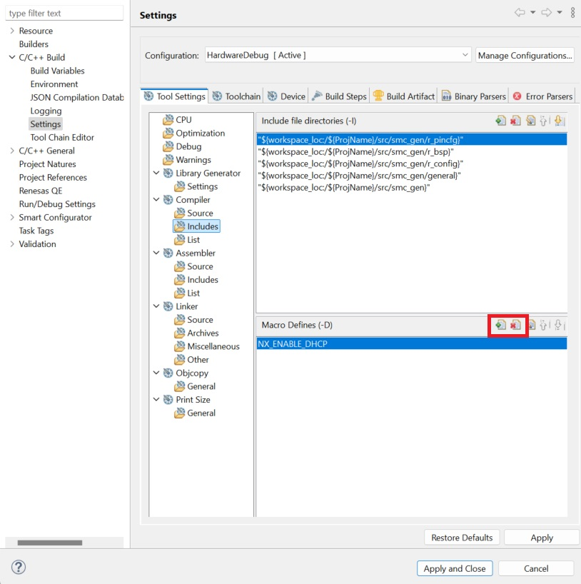 [Properties] → [C/C++ Build] → [Settings] → [Tool Settings] → [Compiler ...