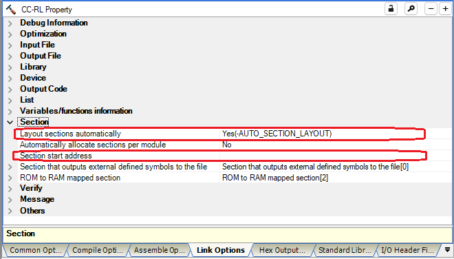 W0561120 Message (-start, -auto_section_layout options) | Renesas